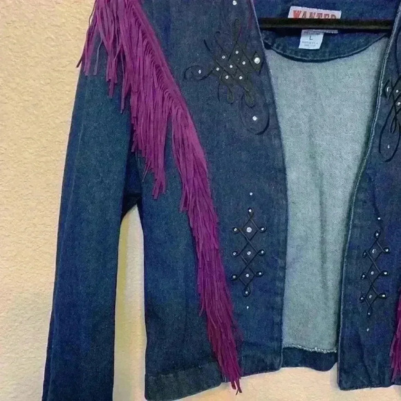 Wanted by Beads Beautiful fringe denim jacket sz L western cowgirlcore 90s - Picture 2 of 7